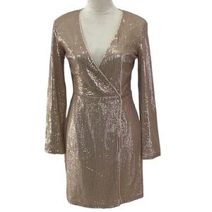 Gianni Bini Gold Sequin Wrap Dress Size M New